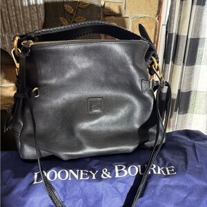 Dooney & Bourke Black Leather Shoulder Bag with Gold Hardware
